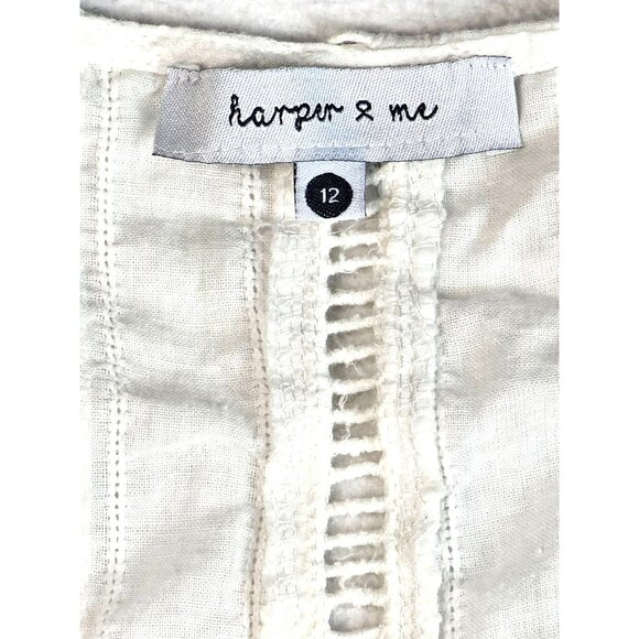 Harper & Me Womens Open Front Wrap Top White Striped Ruffle Hem - Picture 4 of 8